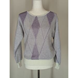 Vintage Jessica Scott Lightweight Geometric Purple and White Sweater Size S/M